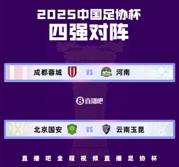 足协杯准总决赛    对阵出炉：北京国安vs云南玉昆，成都蓉城vs河南