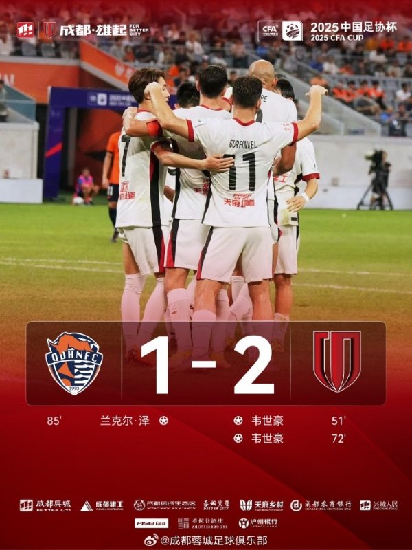 古尔芬克尔两度献助功  ，韦世豪连进两球 成都蓉城2-1客胜青岛海牛